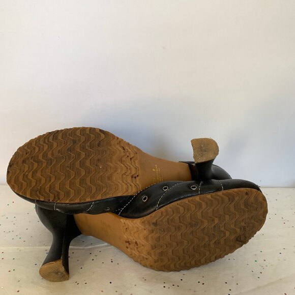 Parade VTG Y2K Black Leather Mary Jane d'Orsay Heels White Contrast Stitching 9 - Picture 11 of 16